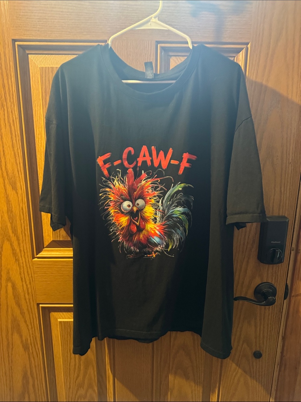 Black Graphic Short-Sleeve Tee with Colorful Rooster